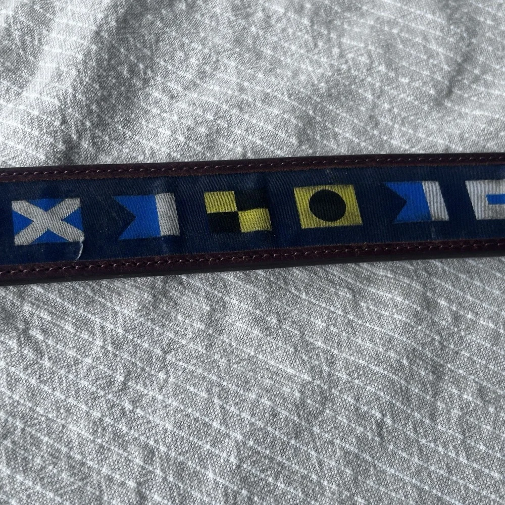 Jos A Bank Nautical Flag Belt Brown Leather Size 44 Needs Cleaning